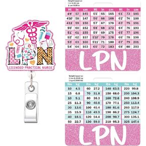 CNA Badge Reel and Buddy - CNA Badge Buddy Horizontal w/Height & Weight Conversion Charts, Pink Badge Reel with Swivel Clip for Certified Nursing Assistant, CNA Accessories for Work