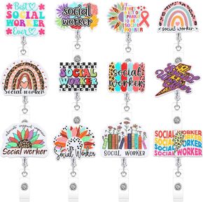 Geyoga 12 Pcs Occupational Therapy Month Badge Holder Retractable Badge Reels Work Office Cards Holder with Clip Name Cards Keeper Gift for Social Worker Dentist Volunteer Ot Doctor Nurse Appreciation