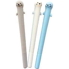 Doraking 3pcs 0.5mm Fine Point Gel Pens, Cute Cartoon Otters Refillable Gel Ink Pens, Black Ink Pen for Writing Note with Box (Otter)