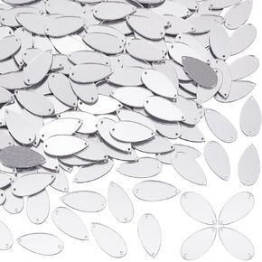 PH PandaHall 200pcs Teardrop Sew on Mirrors Pieces Silver Acrylic Sew on Rhinestones with Holes, 1 x 0.5 inch Mirror Beads for DIY Wedding Clothing Bags Shoes Decoration Crafts Jewelry Making
