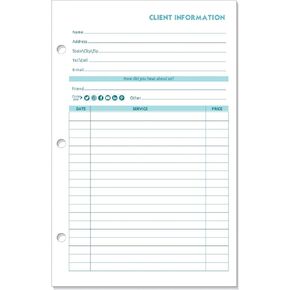Client Data Binder Insert Cards for Hairdresser, Salon, Beautician, Spa, Nail Salons, Cosmetologist etc. 5.5" X 8.5", 100 Cards Per Pack