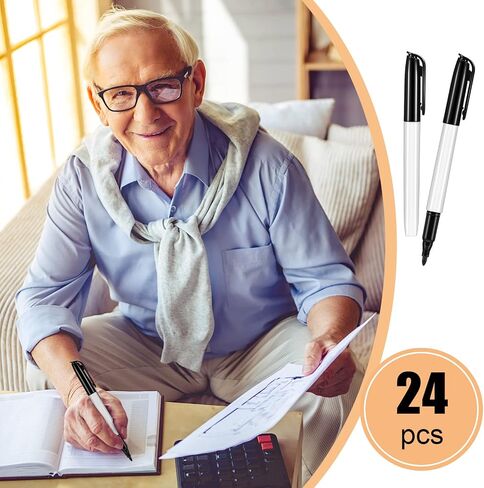 Colarr 12 Pcs Thick Tipped Low Vision Pen Black Ink Visual Pen Easy to See Bold Pens with Felt Tip Quality Low Vision Aids for Low Vision Seniors Elderly Office Home Classroom Writing Reading in Kuwait