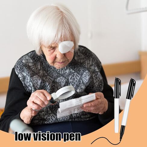 Colarr 12 Pcs Thick Tipped Low Vision Pen Black Ink Visual Pen Easy to See Bold Pens with Felt Tip Quality Low Vision Aids for Low Vision Seniors Elderly Office Home Classroom Writing Reading in Kuwait