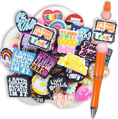 70PCS Phrase Focal Beads for pens, Not Duplicated Pencil Beads for DIY Beadable Pen Keychain Bracelet Lanyard Making in Kuwait
