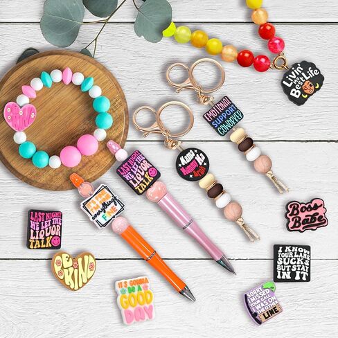 70PCS Phrase Focal Beads for pens, Not Duplicated Pencil Beads for DIY Beadable Pen Keychain Bracelet Lanyard Making in Kuwait