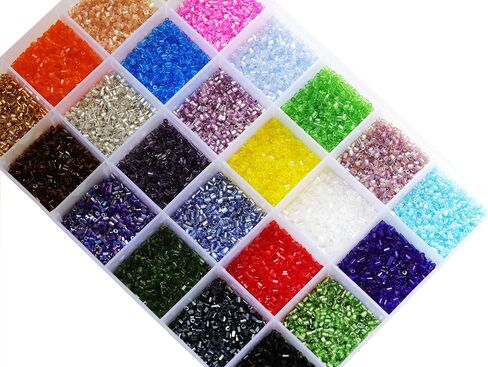 Size 11/0 Crafts Glass Bugle Beads 2.2x2mm Bugle Beads Beading Needles with Organizer Box for Jewelry Making (24 Assorted Multicolor Set, Total About 21600pcs) in Kuwait
