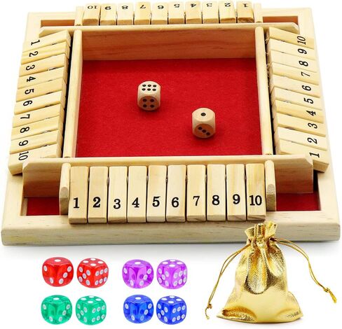 Dice Game Shut The Box Game Wooden Board Game with 10 Dices,a Classic 4 Sided Family Math Game for 2-4 Players Dice Board Game Shut-The-Box(Kids or Adults) in Saudi Arabia