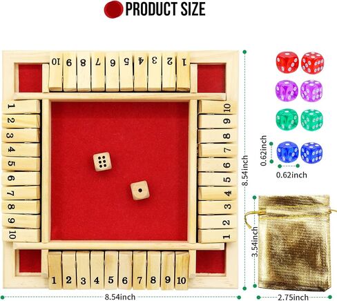 Dice Game Shut The Box Game Wooden Board Game with 10 Dices,a Classic 4 Sided Family Math Game for 2-4 Players Dice Board Game Shut-The-Box(Kids or Adults) in Saudi Arabia