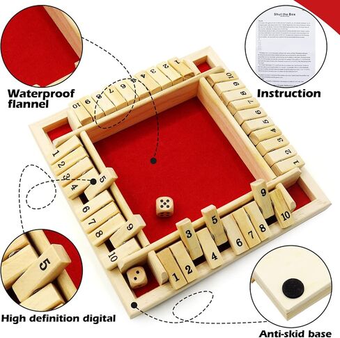 Dice Game Shut The Box Game Wooden Board Game with 10 Dices,a Classic 4 Sided Family Math Game for 2-4 Players Dice Board Game Shut-The-Box(Kids or Adults) in Saudi Arabia