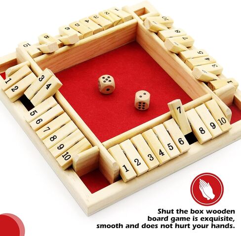 Dice Game Shut The Box Game Wooden Board Game with 10 Dices,a Classic 4 Sided Family Math Game for 2-4 Players Dice Board Game Shut-The-Box(Kids or Adults) in Saudi Arabia