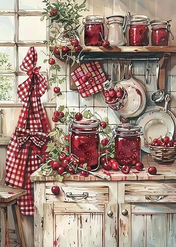 مجموعات الطلاء الماسي 5D للبالغين المبتدئين، طقم فني ماسون ماسون للمطبخ، مجموعة فنية ماسية دائرية كاملة ذاتية الصنع للبالغين، ديكور جدار المنزل 11.8 × 15.7 بوصة in Kuwait