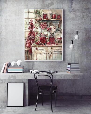 مجموعات الطلاء الماسي 5D للبالغين المبتدئين، طقم فني ماسون ماسون للمطبخ، مجموعة فنية ماسية دائرية كاملة ذاتية الصنع للبالغين، ديكور جدار المنزل 11.8 × 15.7 بوصة in Kuwait