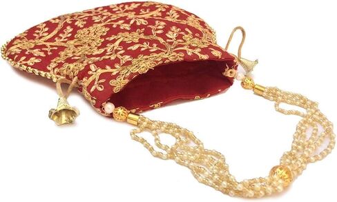 Potli Bag For Women Ethnic Designer Embroidery Work Batwa Pearls Handle With Intricate in Kuwait