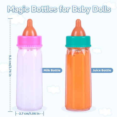 BABESIDE Baby Doll Bottles with Disappearing Milk and Juice Magic Bottles, Magnetic Pacifiers and Pacifier Clips Chain for Reborn Baby Dolls Girls & Boys, 8 Pcs Baby Doll Accessories Set in Saudi Arabia