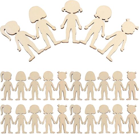 50pcs Wood People Cutouts Wooden Kids Girl Hanging Ornaments Wood Man Shapes Unfinished Blank Wooden Slices DIY People Craft Tags for DIY Crafts Projects in Saudi Arabia