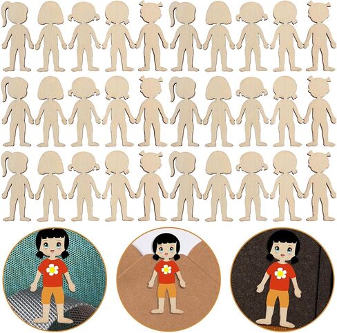 50pcs Wood People Cutouts Wooden Kids Girl Hanging Ornaments Wood Man Shapes Unfinished Blank Wooden Slices DIY People Craft Tags for DIY Crafts Projects in Saudi Arabia