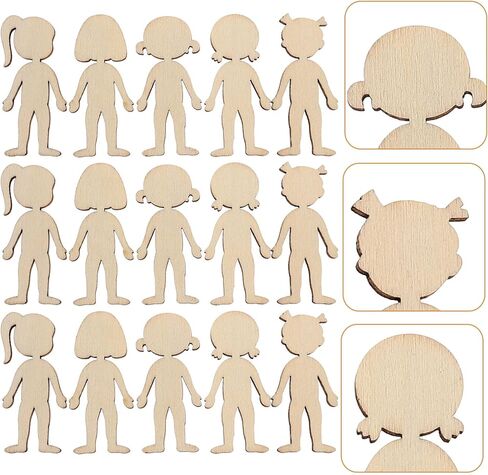 50pcs Wood People Cutouts Wooden Kids Girl Hanging Ornaments Wood Man Shapes Unfinished Blank Wooden Slices DIY People Craft Tags for DIY Crafts Projects in Saudi Arabia