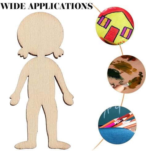 50 قطعة من قطع الخشب الخشبية للأطفال والبنات وحلي معلقة وأشكال رجل خشبي غير مكتملة وشرائح خشبية فارغة يمكنك صنعها بنفسك علامات حرفية لمشاريع الحرف اليدوية in Kuwait