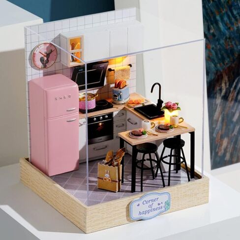 مجموعة مصغرة لبيت الدمى من Lannso DIY، مجموعة بيت الدمية مع غطاء مقاوم للغبار، ألعاب بيت الدمى الخشبية الصغيرة المصنوعة يدويًا كهدية للبالغين (QT27) in Kuwait