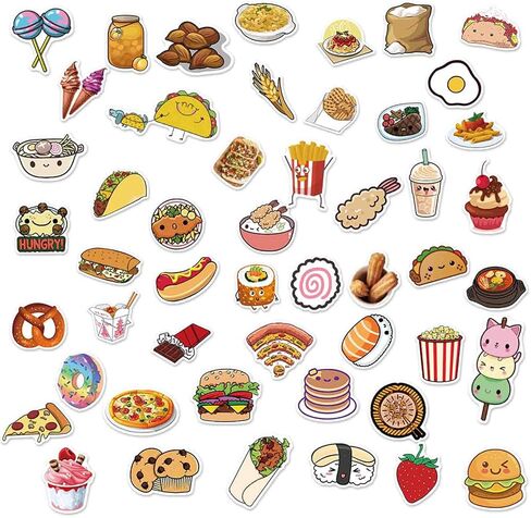 50pcs Cute Food Stickers for Kids Funny Food Water Bottle Stickers for Teens Adults Scrapbook Stickers for Students Vinyl Stickers for Water Bottle Laptop Skateboard(Food) in Saudi Arabia