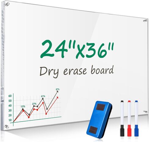 36 x 24 Inch Acrylic Dry Erase Board Non Magnetic Floating Dry Erase Board Frameless Hanging Whiteboard for Wall Blank Acrylic White Board with Markers and Eraser for Office School Family in Kuwait
