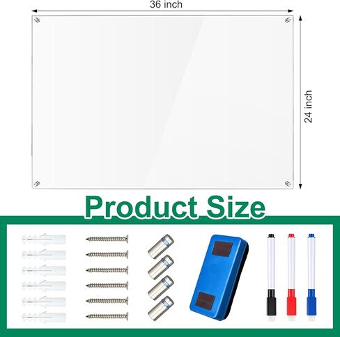 36 x 24 Inch Acrylic Dry Erase Board Non Magnetic Floating Dry Erase Board Frameless Hanging Whiteboard for Wall Blank Acrylic White Board with Markers and Eraser for Office School Family in Kuwait