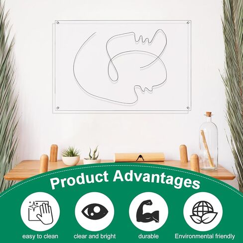 36 x 24 Inch Acrylic Dry Erase Board Non Magnetic Floating Dry Erase Board Frameless Hanging Whiteboard for Wall Blank Acrylic White Board with Markers and Eraser for Office School Family in Kuwait