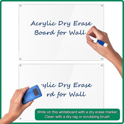 36 x 24 Inch Acrylic Dry Erase Board Non Magnetic Floating Dry Erase Board Frameless Hanging Whiteboard for Wall Blank Acrylic White Board with Markers and Eraser for Office School Family in Kuwait