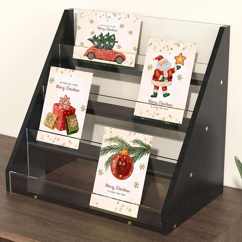 حامل عرض بطاقات التهنئة من الخيزران والأكريليك من NiHome للبطاقات والصور والبطاقات البريدية - منظم عرض أنيق متين مع لوحات عالية الشفافية للمنزل وحفلات الزفاف والتذكارات in Kuwait