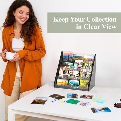 حامل عرض بطاقات التهنئة من الخيزران والأكريليك من NiHome للبطاقات والصور والبطاقات البريدية - منظم عرض أنيق متين مع لوحات عالية الشفافية للمنزل وحفلات الزفاف والتذكارات in Kuwait