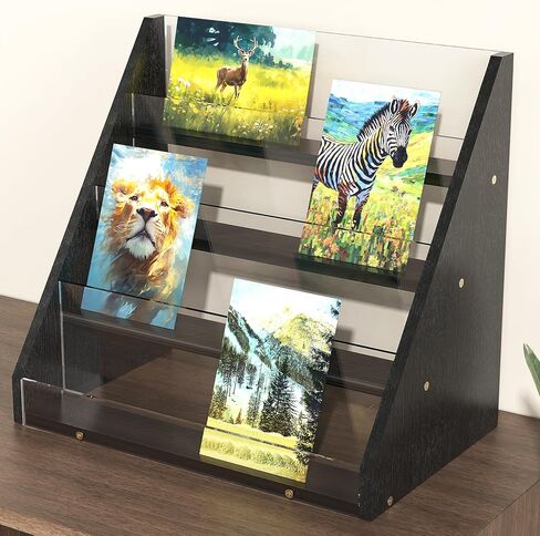 حامل عرض بطاقات التهنئة من الخيزران والأكريليك من NiHome للبطاقات والصور والبطاقات البريدية - منظم عرض أنيق متين مع لوحات عالية الشفافية للمنزل وحفلات الزفاف والتذكارات in Kuwait