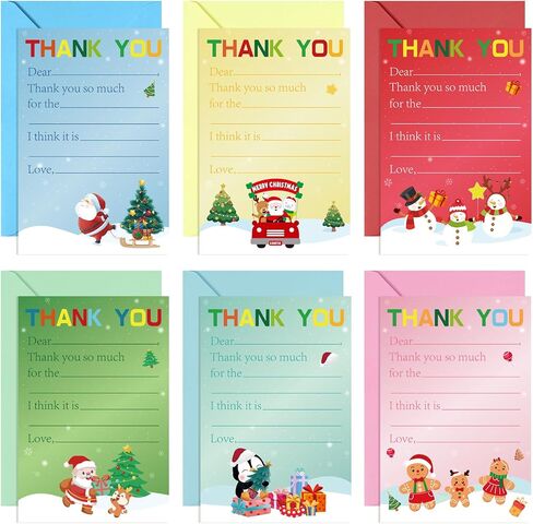 24 PCS Christmas Thank You Cards Fill in the Blank Xmas Greeting Cards with Envelopes and Stickers（Penguin） in Saudi Arabia