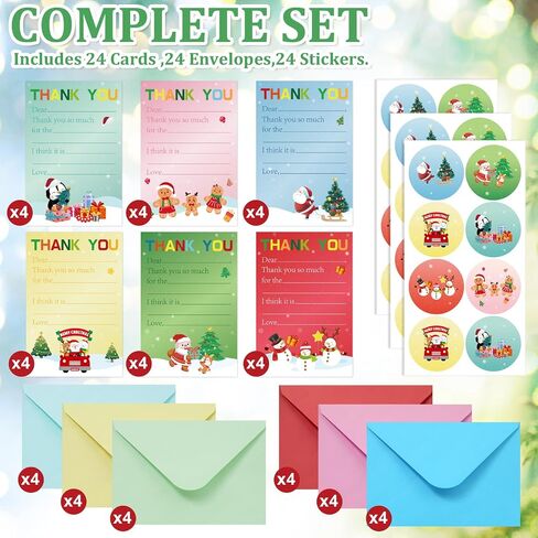 24 PCS Christmas Thank You Cards Fill in the Blank Xmas Greeting Cards with Envelopes and Stickers（Penguin） in Saudi Arabia