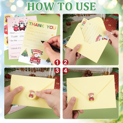 24 PCS Christmas Thank You Cards Fill in the Blank Xmas Greeting Cards with Envelopes and Stickers（Penguin） in Saudi Arabia