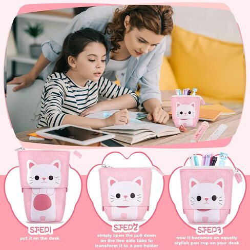 64 Pcs Cute Cat Stationery Set Kawaii Pop up Pencil Case 10 Pcs Gel Ink Pens 1 Multicolor Pen 45 Pcs Cat Stickers Eraser Pencil Sharpener Paw Ruler Telescopic Pencil and Refills for Girls Kids in Saudi Arabia