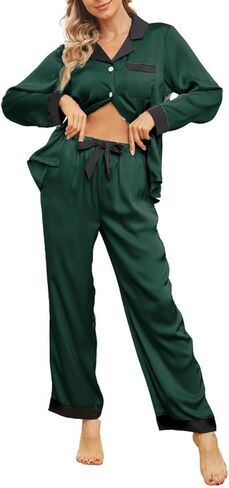 U2SKIIN Womens Satin Pajama Set, Button Down Silk Pajamas for Women Long Sleeve Pjs Set 2 Piece Sleepwear in Saudi Arabia