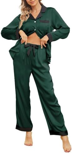 U2SKIIN Womens Satin Pajama Set, Button Down Silk Pajamas for Women Long Sleeve Pjs Set 2 Piece Sleepwear in Saudi Arabia