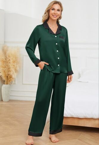 U2SKIIN Womens Satin Pajama Set, Button Down Silk Pajamas for Women Long Sleeve Pjs Set 2 Piece Sleepwear in Saudi Arabia