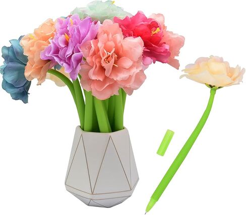 12Pcs Creative Artificial Flowers Gel Ink Pen Ballpoint Pen Liquid Black 0.5mm Gel Ink Rollerball Pen for Girls Women, Home Office School Decoration Supplies - Flower Bud in Saudi Arabia