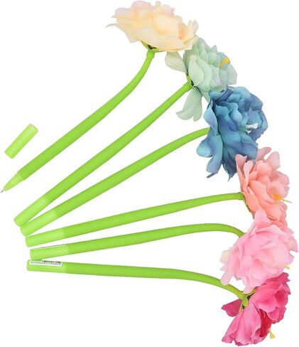 12Pcs Creative Artificial Flowers Gel Ink Pen Ballpoint Pen Liquid Black 0.5mm Gel Ink Rollerball Pen for Girls Women, Home Office School Decoration Supplies - Flower Bud in Saudi Arabia