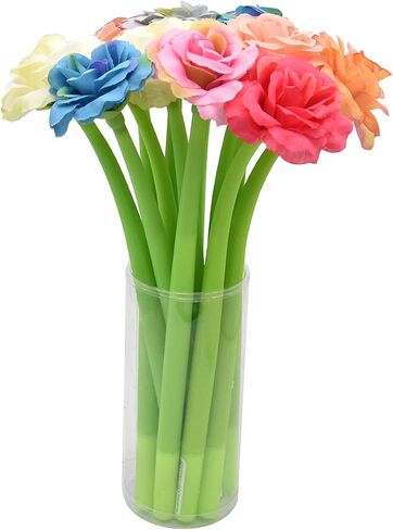 12Pcs Creative Artificial Flowers Gel Ink Pen Ballpoint Pen Liquid Black 0.5mm Gel Ink Rollerball Pen for Girls Women, Home Office School Decoration Supplies - Flower Bud in Saudi Arabia