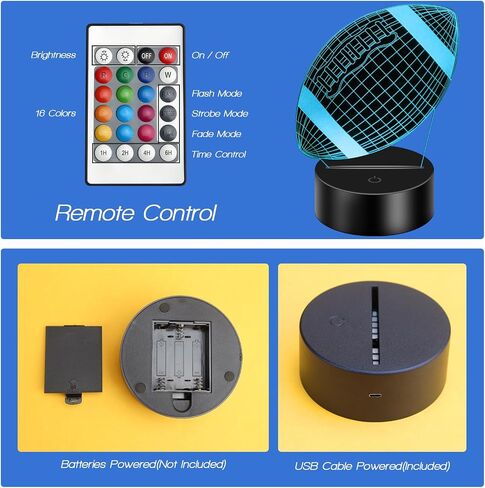 Football Night Light for Kids, 3D Illusion Lamp with Remote Control with 16 Color Changing for Children Bedroom Room, Holiday and Birthday Gifts for Boys Girls Sport Fan in Saudi Arabia