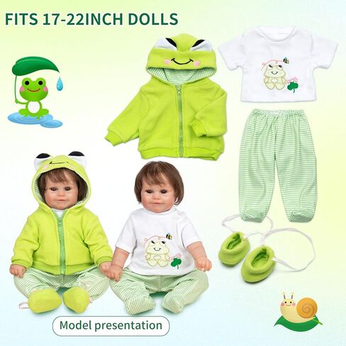 11 قطعة من ملابس دمى الأطفال حديثي الولادة مع مجموعة حفاضات حقيبة الظهر لدمى حديثي الولادة من 18 إلى 22 عامًا بتصميم الضفدع الأخضر اللطيف، ملابس الدمى والإكسسوارات in Kuwait