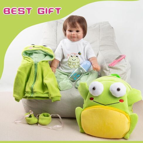 11 قطعة من ملابس دمى الأطفال حديثي الولادة مع مجموعة حفاضات حقيبة الظهر لدمى حديثي الولادة من 18 إلى 22 عامًا بتصميم الضفدع الأخضر اللطيف، ملابس الدمى والإكسسوارات in Kuwait