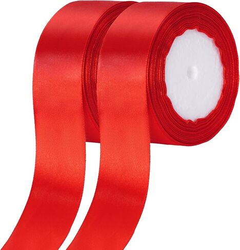 2 لفات 1-1/2 بوصة (40 مم) × 25 ياردة شريط عريض مزدوج الوجه من البوليستر شريط من الساتان أحمر أخضر شريط من القماش شريط من الساتان الصلب لتغليف الهدايا وحرف عيد الميلاد وصنع زينة الحفلات in Kuwait