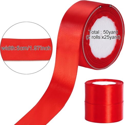 2 لفات 1-1/2 بوصة (40 مم) × 25 ياردة شريط عريض مزدوج الوجه من البوليستر شريط من الساتان أحمر أخضر شريط من القماش شريط من الساتان الصلب لتغليف الهدايا وحرف عيد الميلاد وصنع زينة الحفلات in Kuwait