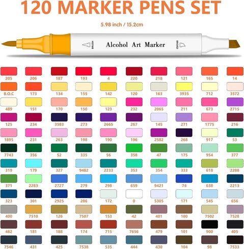 RESTLY Premium Quality 120 Alcohol Markers Brush Tip for Drawing & Sketching - Stunning Dual Tip Coloring Markers for Kids & Adults - Alcohol Based Drawing Markers Coloring Set for Painting in Saudi Arabia