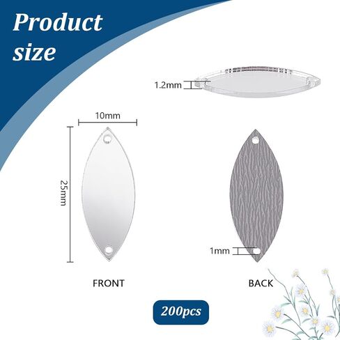 PH PandaHall 200pcs Teardrop Sew on Mirrors Pieces Silver Acrylic Sew on Rhinestones with Holes, 1 x 0.5 inch Mirror Beads for DIY Wedding Clothing Bags Shoes Decoration Crafts Jewelry Making in Saudi Arabia