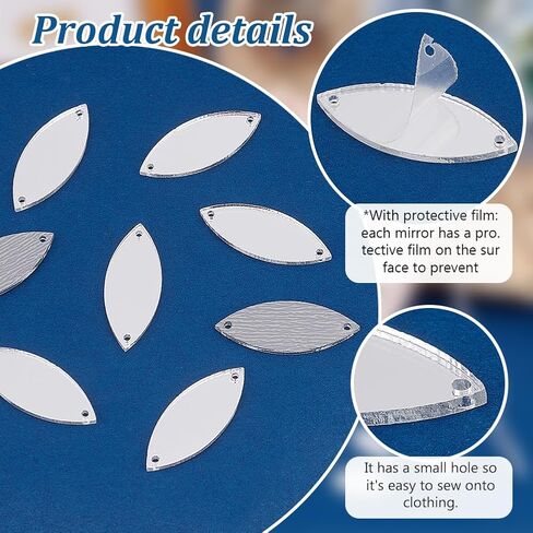 PH PandaHall 200pcs Teardrop Sew on Mirrors Pieces Silver Acrylic Sew on Rhinestones with Holes, 1 x 0.5 inch Mirror Beads for DIY Wedding Clothing Bags Shoes Decoration Crafts Jewelry Making in Saudi Arabia
