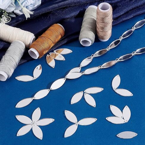 PH PandaHall 200pcs Teardrop Sew on Mirrors Pieces Silver Acrylic Sew on Rhinestones with Holes, 1 x 0.5 inch Mirror Beads for DIY Wedding Clothing Bags Shoes Decoration Crafts Jewelry Making in Saudi Arabia